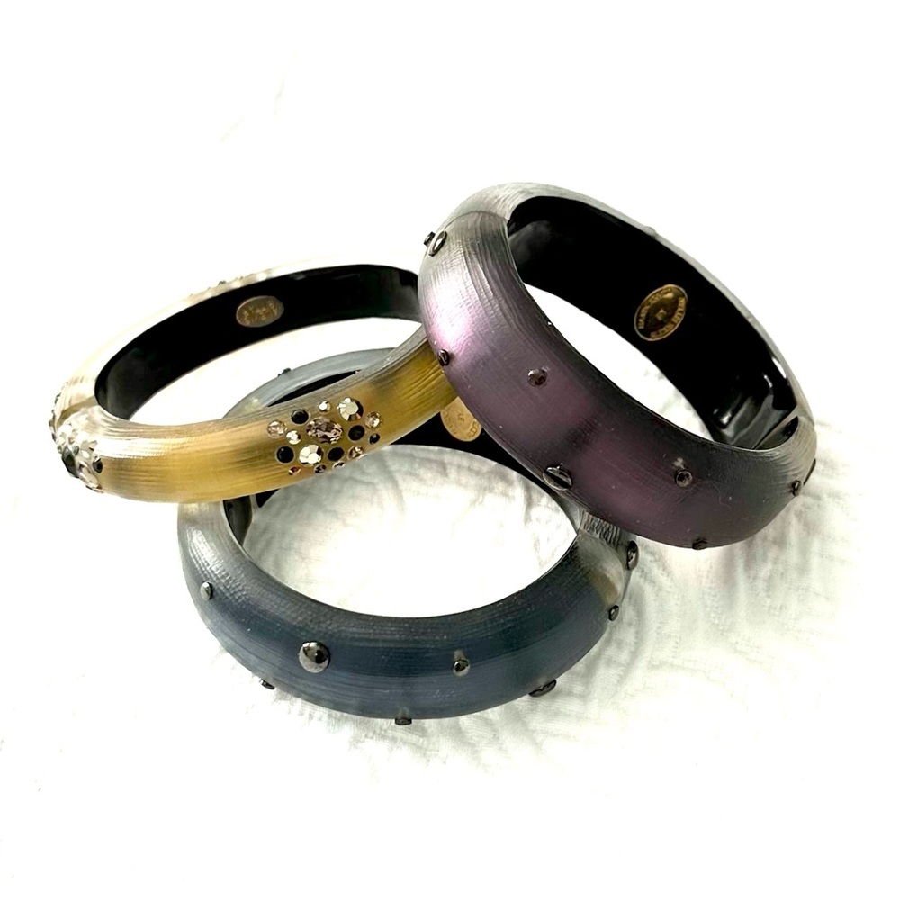 Alexis Bittar Steel Blue Lucite Studded Bangle Bracelet - Picture 9 of 9